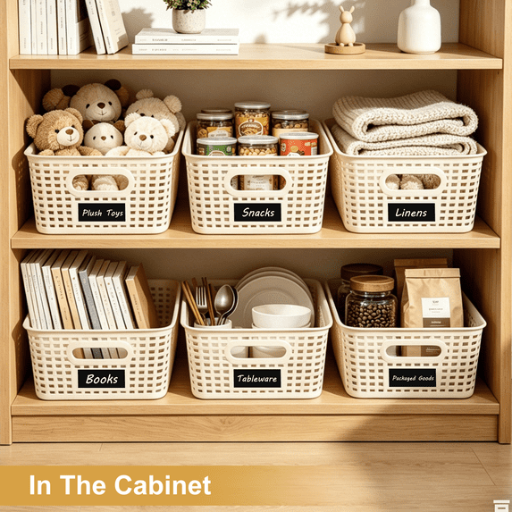 6-Pack Stackable Plastic Storage Baskets with Bamboo Lids