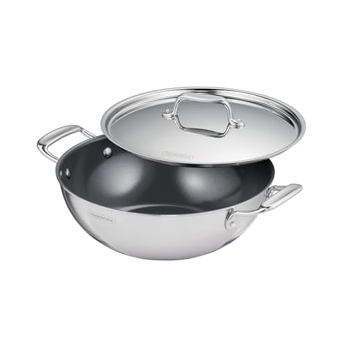 Tramontina Utsava Tri-Ply Clad Stainless Steel 4-Quart Kadai with Lid