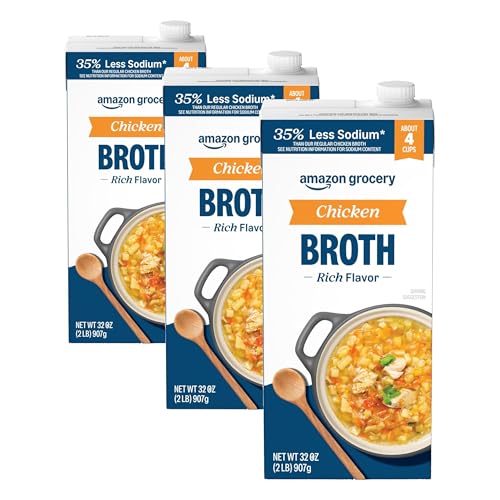 Amazon Fresh 35% Less Sodium Chicken Broth 3-Pack 32oz Deal