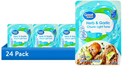 Great Value Herb and Garlic Chunk Light Tuna 2.6 oz Pouch 24-Pack Deal