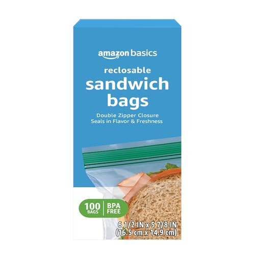 Amazon Basics Reclosable Sandwich Double Zipper Storage Bags 100-Count