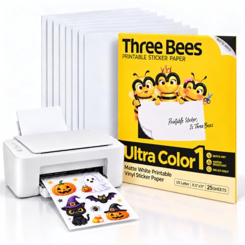 Printable Vinyl Sticker Paper for Inkjet Printers, Matte White, 25 Sheets