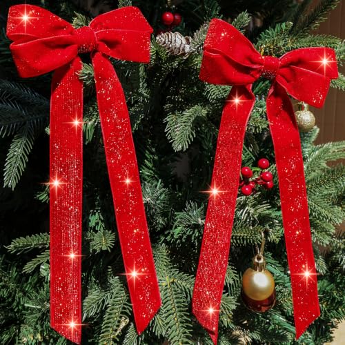 Red Christmas Velvet Ribbon Bows (12-Piece)