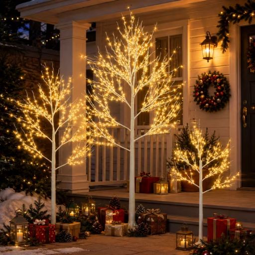 3-Pack Pre-Lit White Birch Christmas Trees (4', 5', 6')
