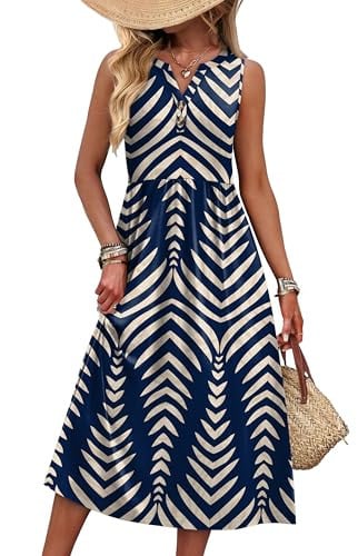 WIHOLL Maxi Button V Neck T-Shirt SunDress with Pockets  