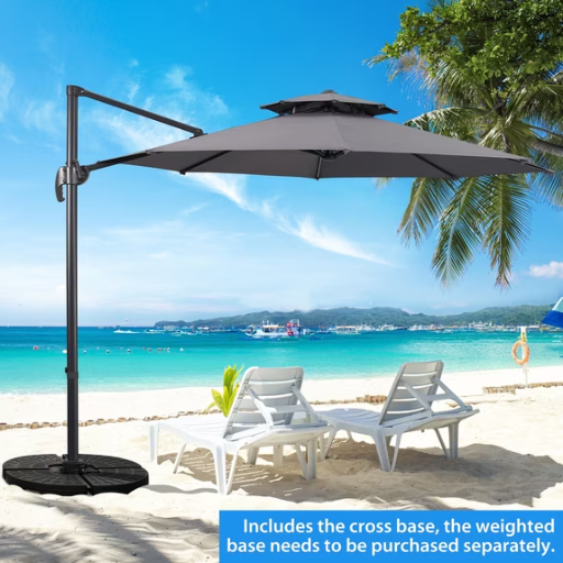 10' Heavy Duty Patio Cantilever Umbrella w/ 360° Rotation (Grey)