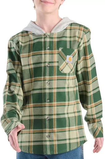Carhartt Boys' Hooded Flannel Button-Front Shirt (Dark Denim)