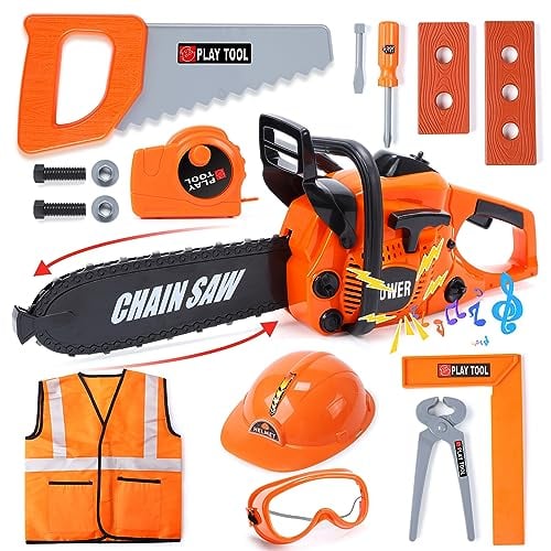 Kids Chainsaw Pretend Play Set with Realistic Rotating Chain