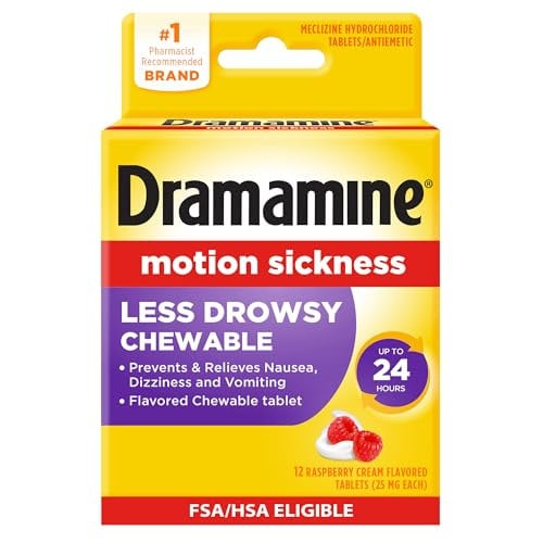 Dramamine Less Drowsy Motion Sickness Relief Chewables 12-Count (Raspberry Cream Flavor) Deal