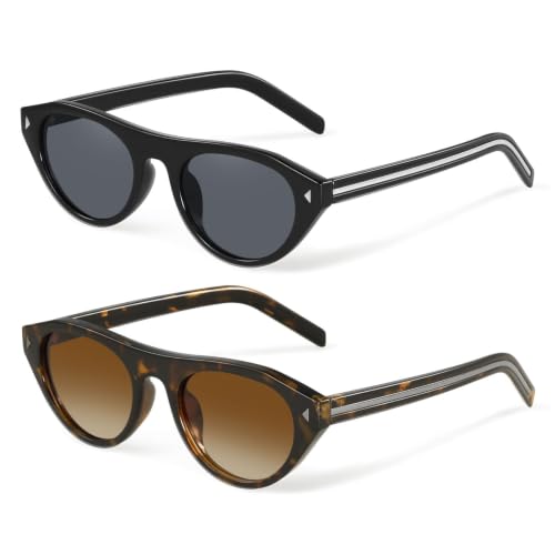 YDAOWKN Men's or Women's Retro Small Oval Sunglasses 2-Pack Deal