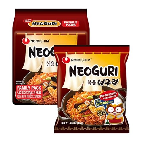 Nongshim Neoguri Stir-Fry Spicy Seafood Korean Ramen Noodles 4-Pack Deal