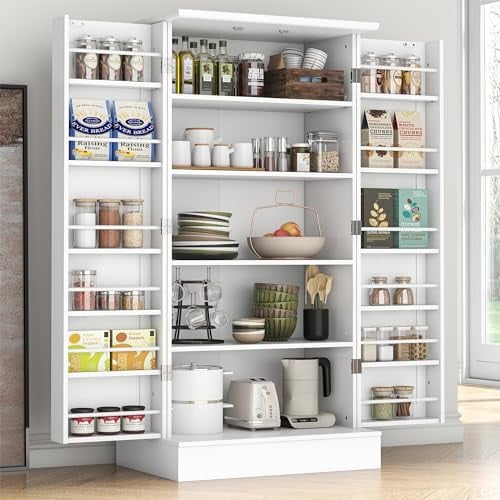 47" Kitchen Pantry Storage Cabinet w/ Doors & Adjustable Shelves (White) Deal