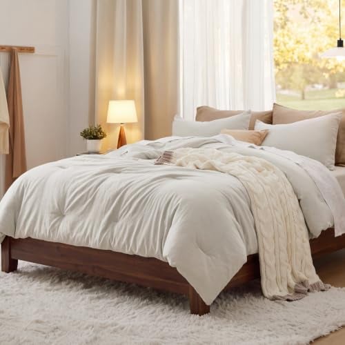 3-Piece Bedsure Prewashed King Comforter (Beige, 104"x90")