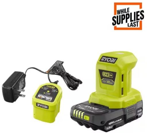 RYOBI ONE+ 18V Cordless Portable Power Source Starter Kit with 1.5 Ah Battery