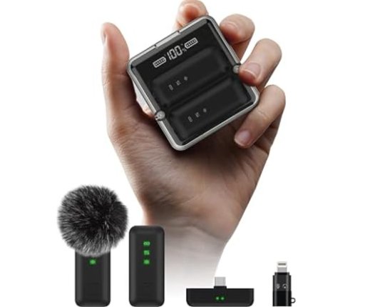 2-pc Mini Wireless Lavalier Microphone w/ Charging Case