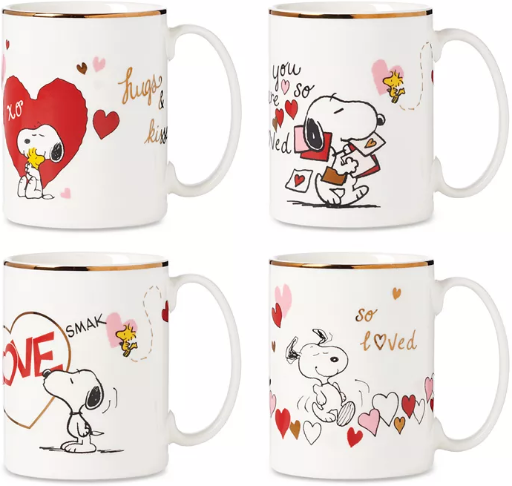 Lenox Snoopy Valentine's Assorted Day Mugs, Set of 4