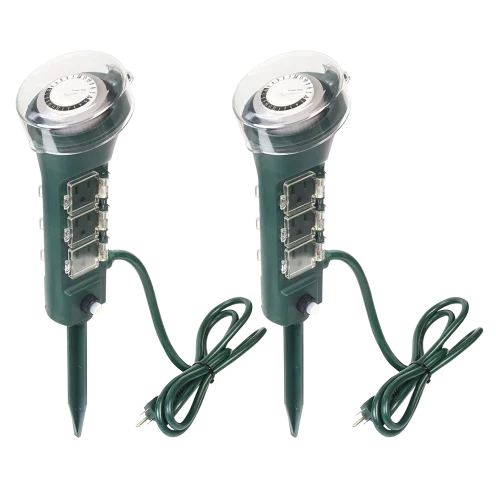 2pk ClearPower Outdoor Power Strip Yard Stake Programmable Mechanical Timer