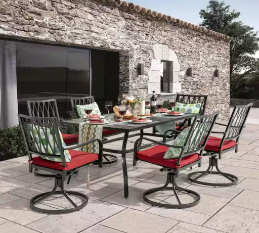 Nuu Garden 7-Piece Metal Rectangle Outdoor Dining Set with Swivel Dining Chair Deal