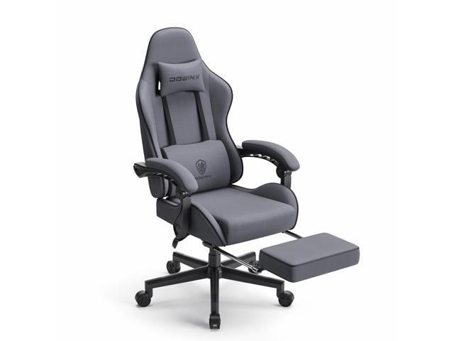 Dowinx LS-6658 Fabric Gaming Chair w/ Massage Lumbar, Adjustable Headrest & Footrest (Dark Grey)