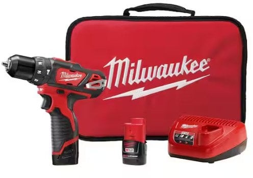 Milwaukee M12 12V Lithium-Ion Cordless 3/8 in. Hammer Drill/Driver Kit with Two 1.5 Ah Batteries