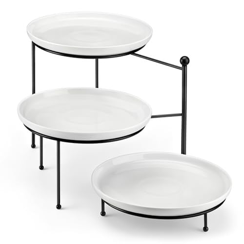 3-Tier 10" MALACASA Porcelain Serving Tray Stand w/ Black Metal Rack Deal