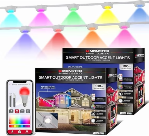 Monster Outdoor RGBIC & Multiwhite Permanent Outdoor LED Smart Lights 2-Pack 100' Deal