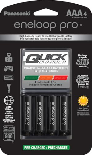Panasonic K-KJ55K3A4BA Advanced 4 Hour Quick Battery Charger with 4 AAA eneloop pro High Capacity Rechargeable Batteries