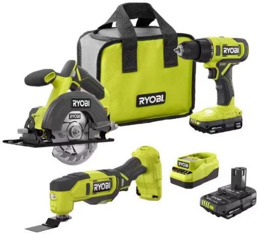 RYOBI ONE 18V Cordless 2 Tool Combo Kit w/ Drill/Driver, Circular Saw, Multi Tool, 2 1.5 Ah Batteries, & Charger