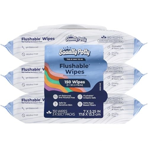 Squatty Potty Flushable Wipes 3-Pack (150 Count)