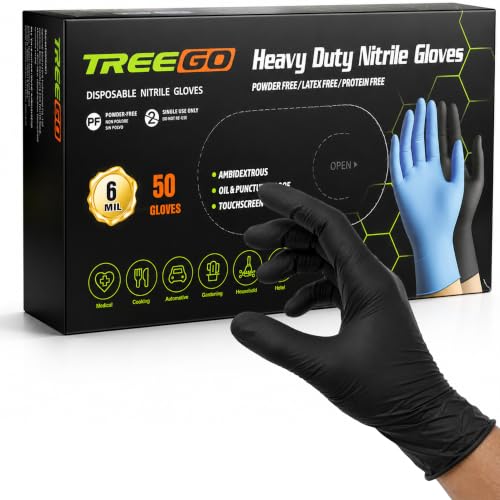 TREEGO Black Nitrile Disposable Gloves, Large, 6 Mil, 50 Count Deal