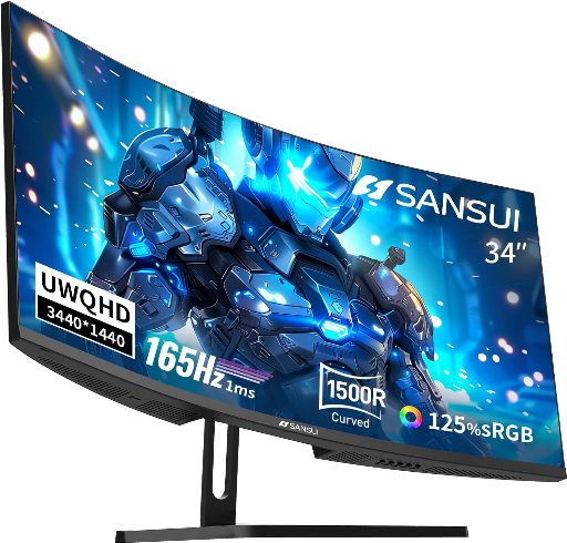 SANSUI 34-Inch UWQHD 165Hz Curved Gaming Monitor