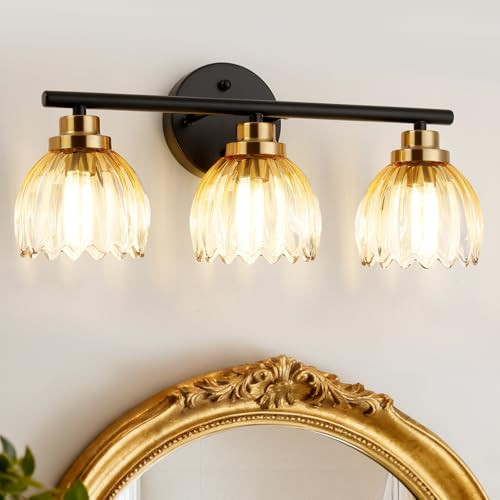 TALOYA Bathroom Vanity Light Fixtures, 3-Light Modern Black and Gold Wall Lights