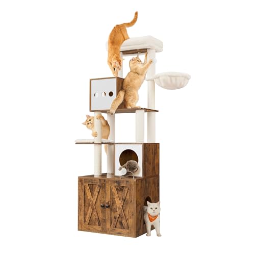 Feandrea Cat Tree with Litter Box Enclosure, 70.1-Inch Tall