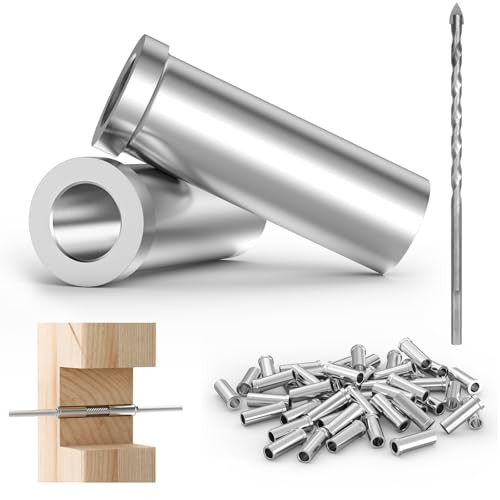 LuckIn 50 Pack Stainless Steel Protector Sleeves Cable Railing Hardware Kit for 1/8" Wire Rope
