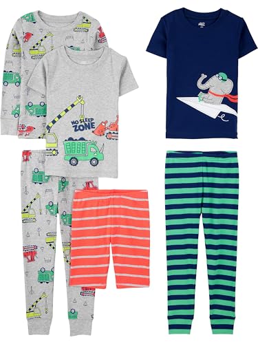 Simple Joys by Carter's Baby Boy's 6-Piece Snug Fit Cotton Pajama Set Sleepwear, Transportation/elephant/stripes, 6-9M Deal