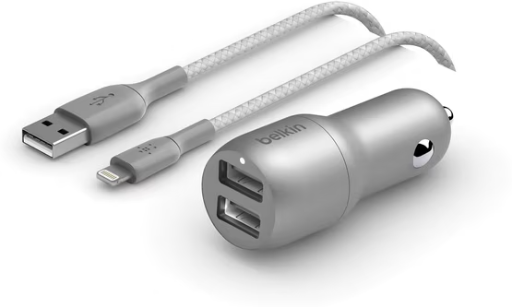 Belkin BOOSTCHARGE 24W Dual USB-A Car Charger w/ Braided Lightning Cable Deal