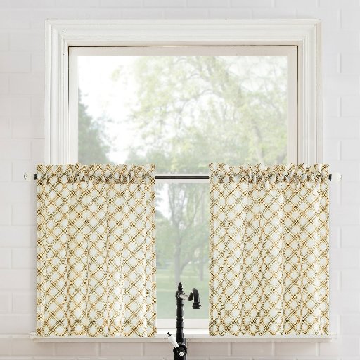 No. 918 Stone Bridge 2-Piece Plaid Semi-Sheer Rod Pocket Kitchen Curtains 54"x24"