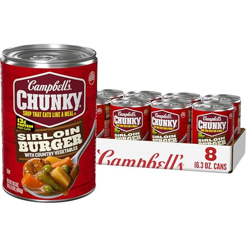Campbell’s Chunky Sirloin Burger With Country Vegetable Beef Soup 16.3 oz Can (Case of 8)