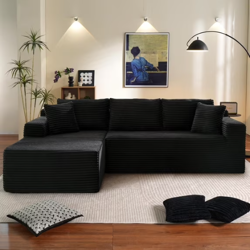 Muumblus Modular Sectional Couch, Modern Oversized L-Shape Boneless Cloud Couch, Black Corduroy Deal