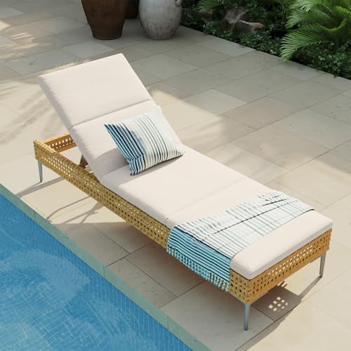 Grand patio Wicker Outdoor Chaise Lounge, 3 Adjustable Positions, Cream Deal