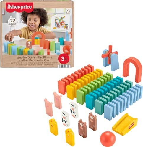 72-Piece Fisher-Price Kids' Wood Domino Run Preschool Game Playset
