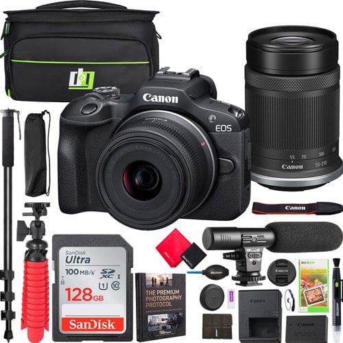 Canon EOS R100 Mirrorless Camera with 18-45mm & 55-210mm Dual Lens Kit Pro Bundle Deal