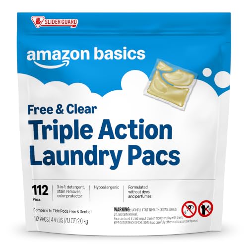 Amazon Basics Laundry Detergent Pacs, Free & Clear, Hypoallergenic, Unscented, 112 Count Deal