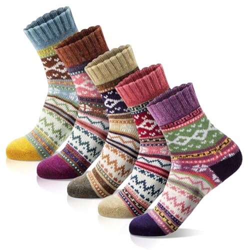 MORECOO Women's Thick Wool Soft Warm Cozy Crew Socks 5-Pack