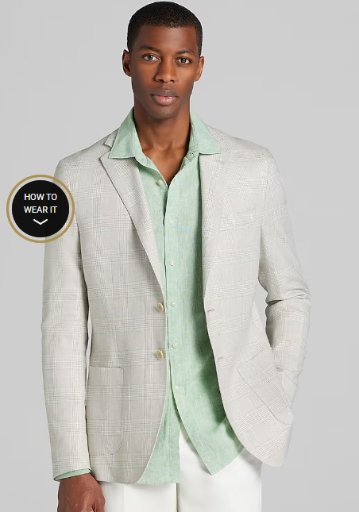 Jos. A. Bank Men's Comfort Stretch Slim Fit Plaid Linen Blend Sportcoat