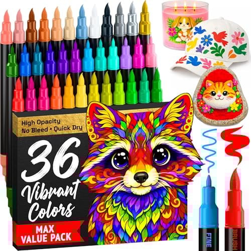 Artistro Dual-Tip Acrylic Paint Markers (36-Pack, Assorted Colors)