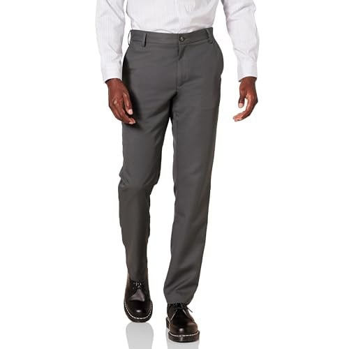 Amazon Essentials Men's Slim-Fit Flat-Front Dress Pant, Dark Grey, 33W x 28L Deal