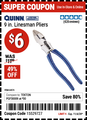 QUINN 9 in. Linesman Pliers