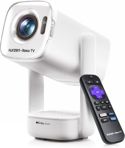 Aurzen D1R Roku TV Smart Projector True 300 Lumens Native 1080P USB-C Powered