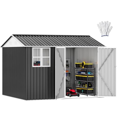 DWVO 10x8ft Steel Outdoor Storage Shed with Window